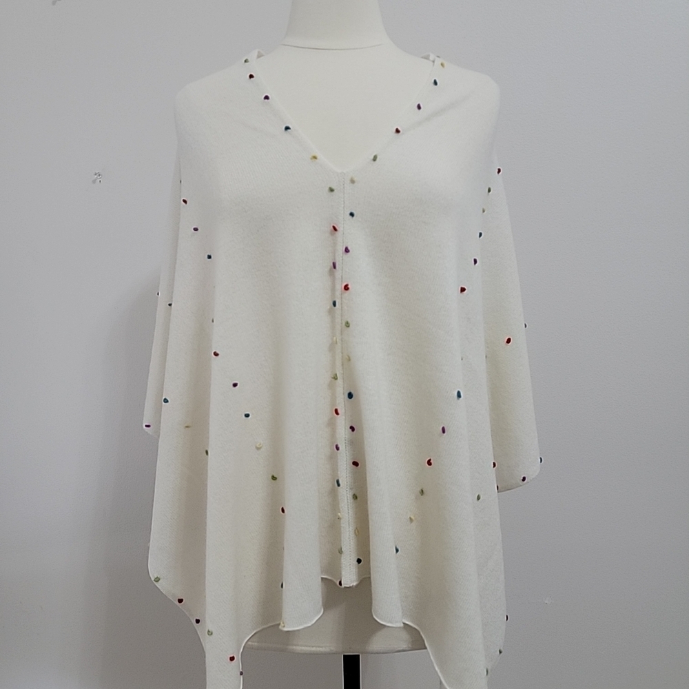 InCashmere White Poncho with Multicolor Accents One Size EUC